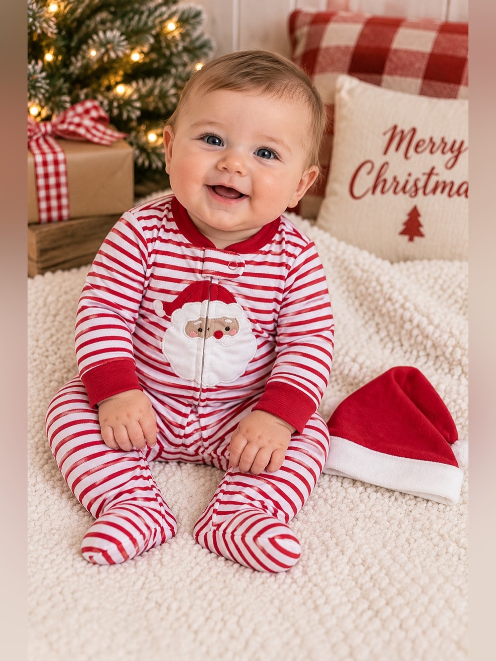 Carter’s Baby Sleep & Play Santa Striped Footed Sleeper Hat Set Size 6M NWOT